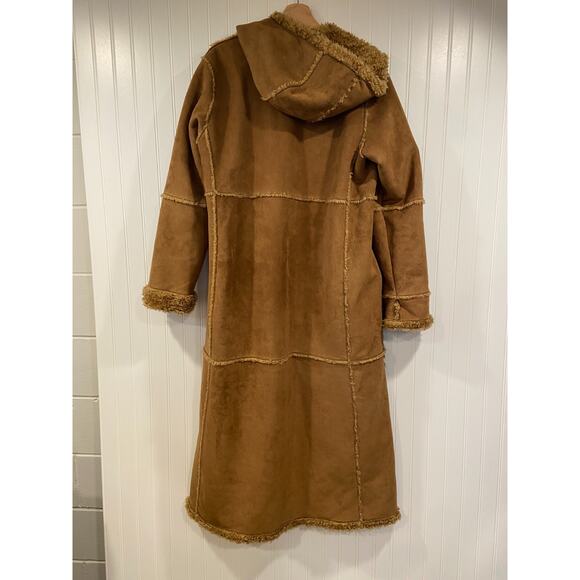 St Johns Bay Pennylane Coat Womens M Brown Washable Faux Suede Sherpa Hooded - Picture 7 of 8